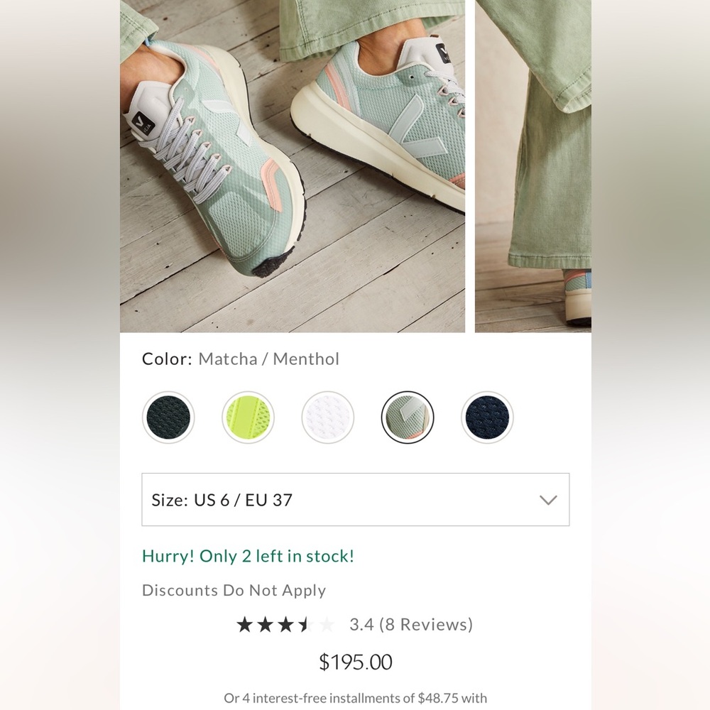 VEJA condor running sneakers! Color matcha size US 6!